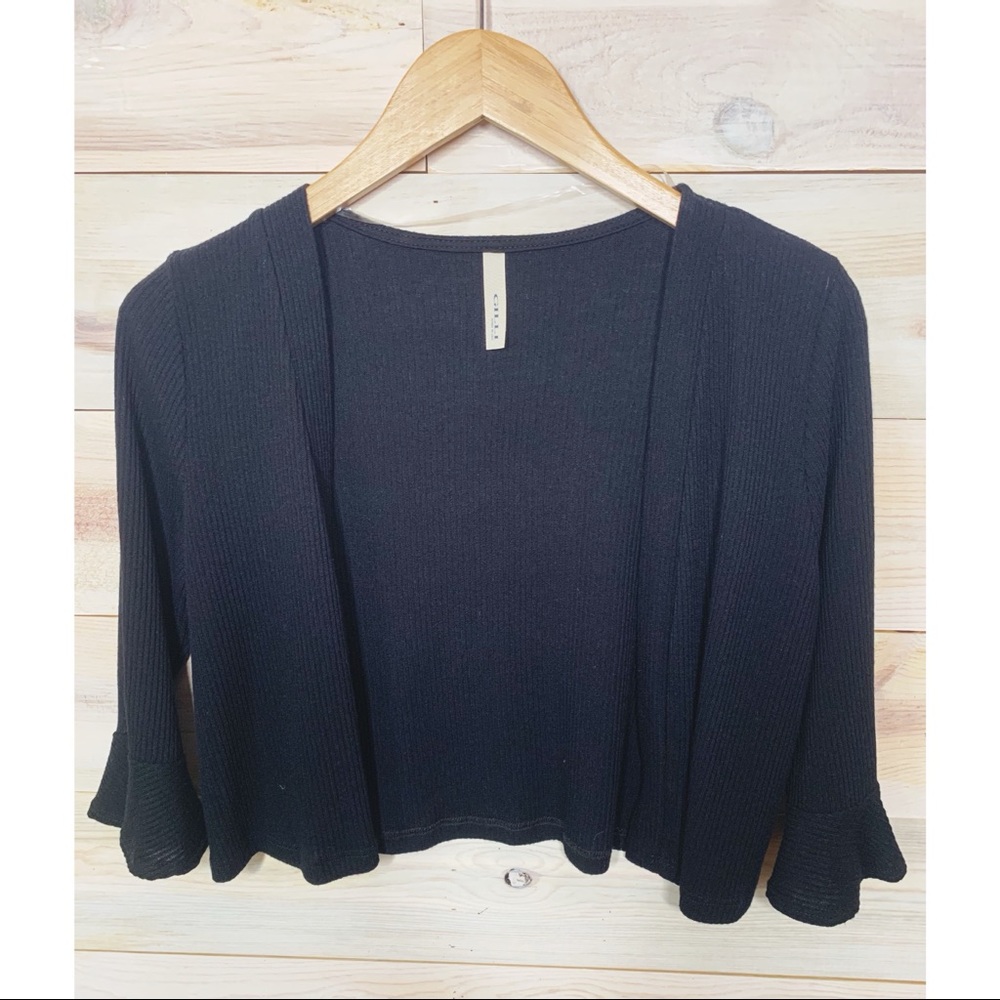 GS - Black Cropped Cardigan with Ruffle Sleeves